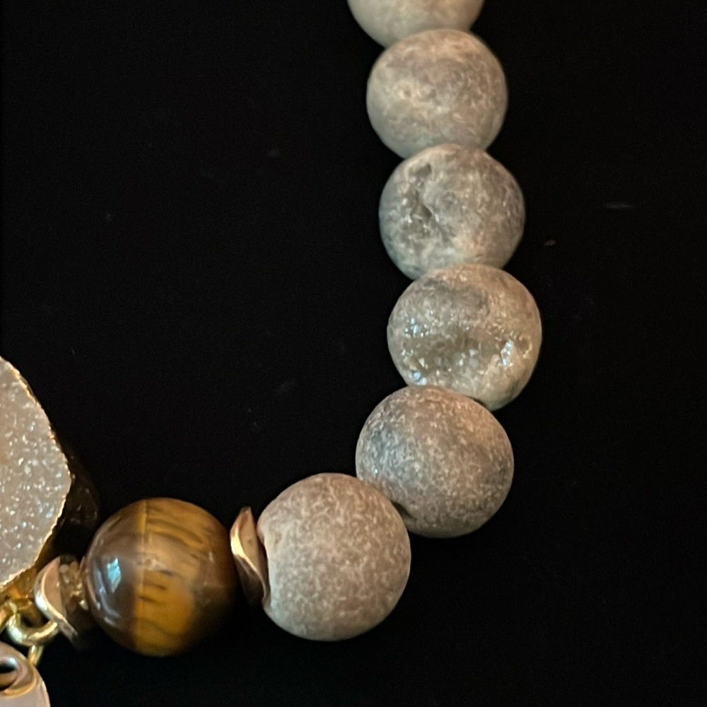 Druzy Tigers Eye Natural Stones Gold Tone Bracelet by Lavender Blue - Picture 5 of 9